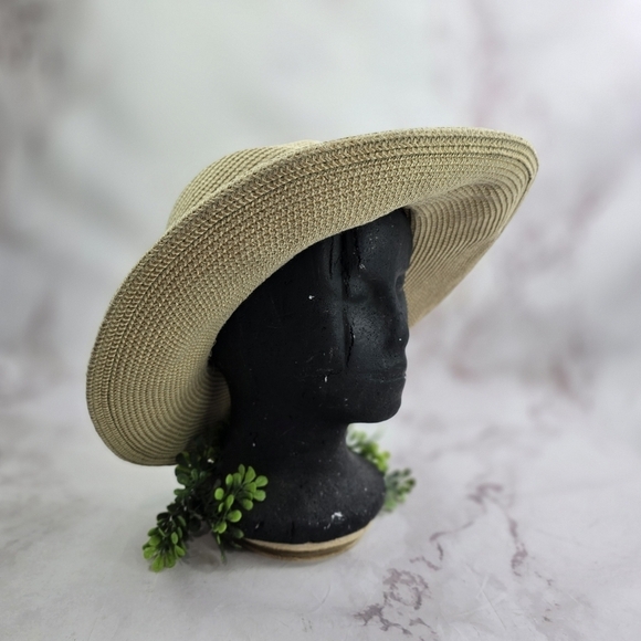 Vintage Sun Hat Floppy 90s Ladies Wide Brim Beach Shade Fabric Soft Straw S M - Picture 2 of 8